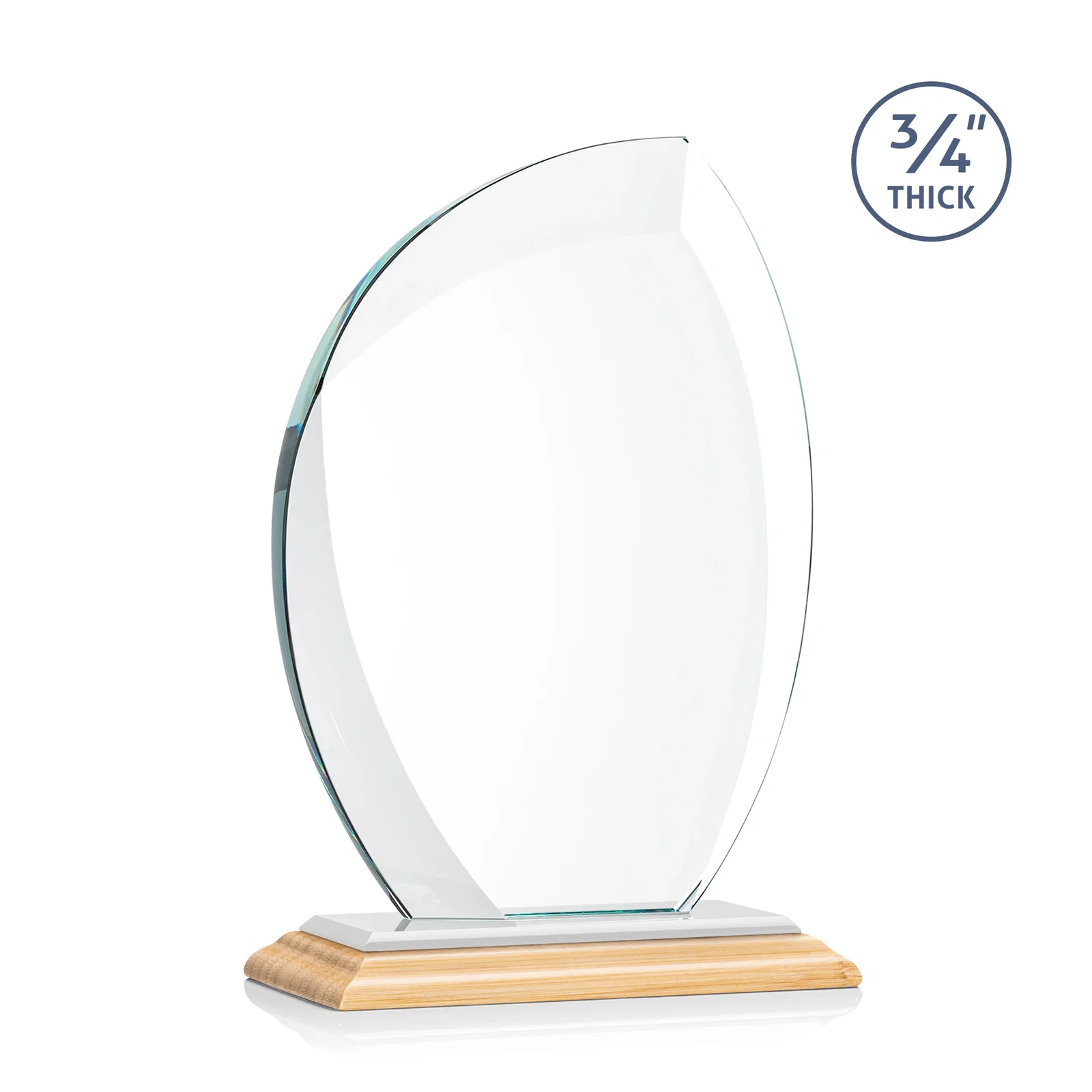 Promotional Starfire Crystal Arch Award on Rosewood and Bamboo Base, with your logo for company anniversary events