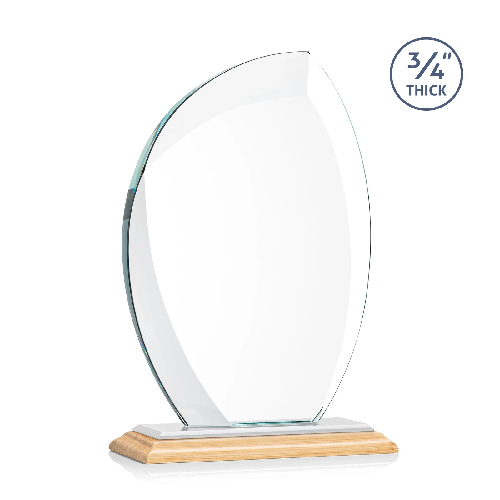 Branded Starfire Crystal Arch Award on Rosewood and Bamboo Base, with your logo for employee recognition