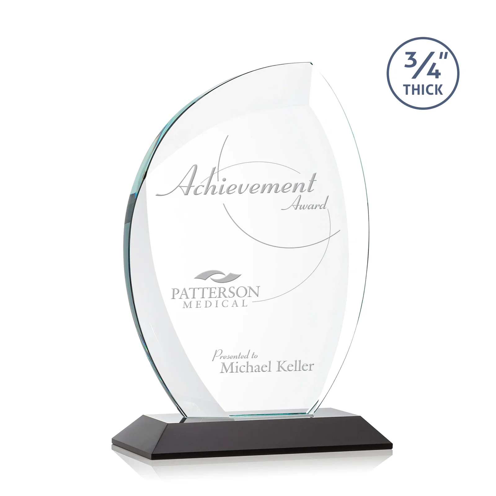 Personalized Starfire Crystal Arch Award on Rosewood and Bamboo Base for service anniversary gifts