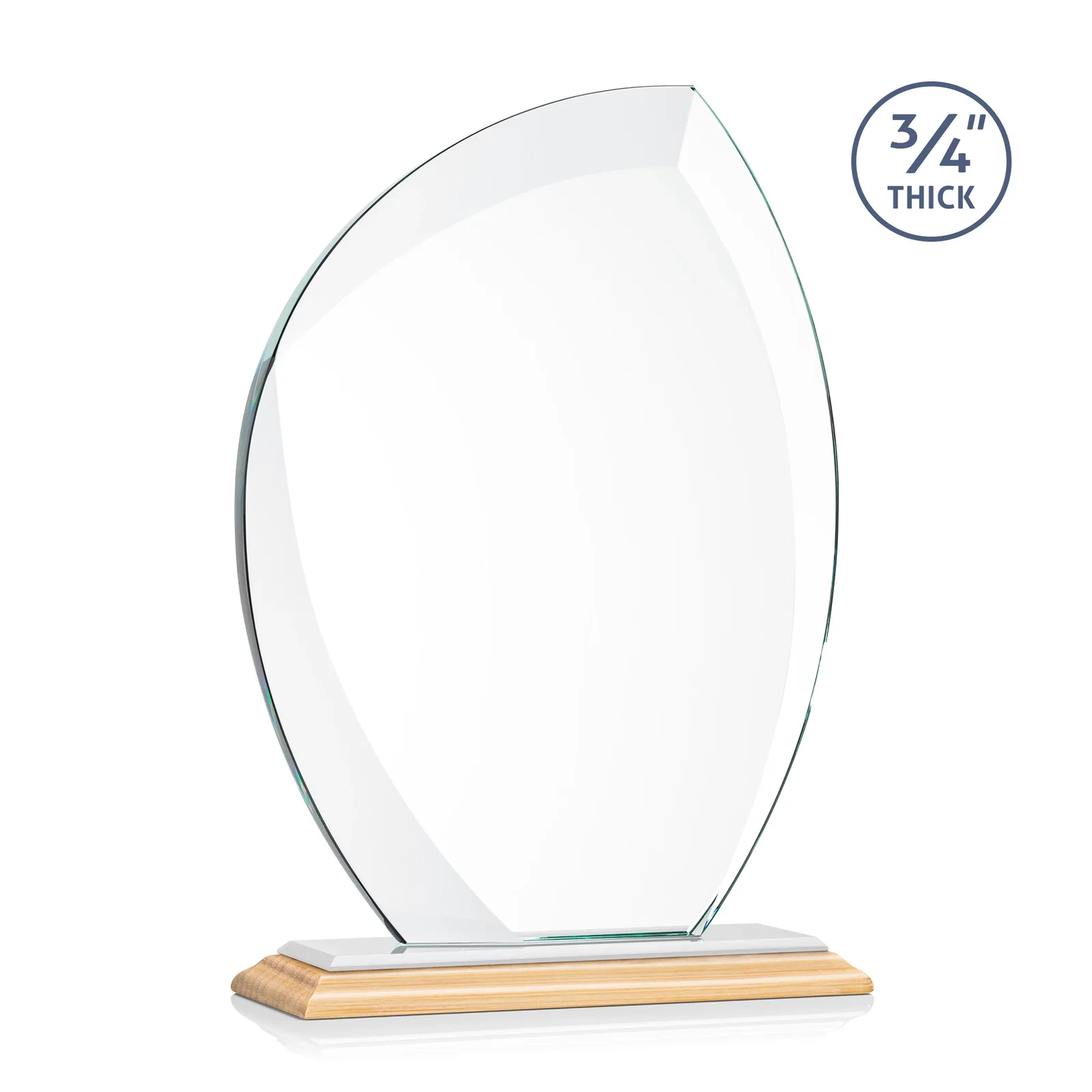 Branded Starfire Crystal Arch Award on Rosewood and Bamboo Base, with your logo for corporate award ceremonies