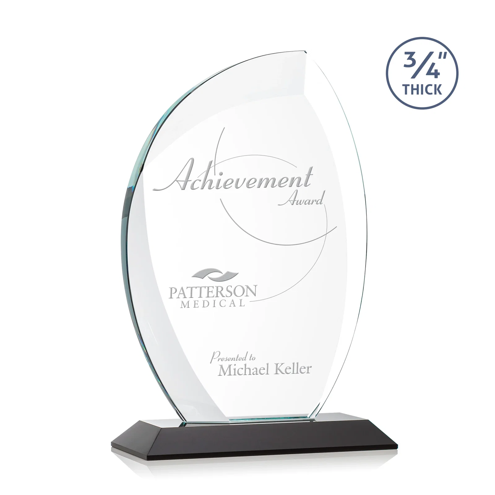 Personalized Starfire Crystal Arch Award on Rosewood and Bamboo Base for sales achievement awards
