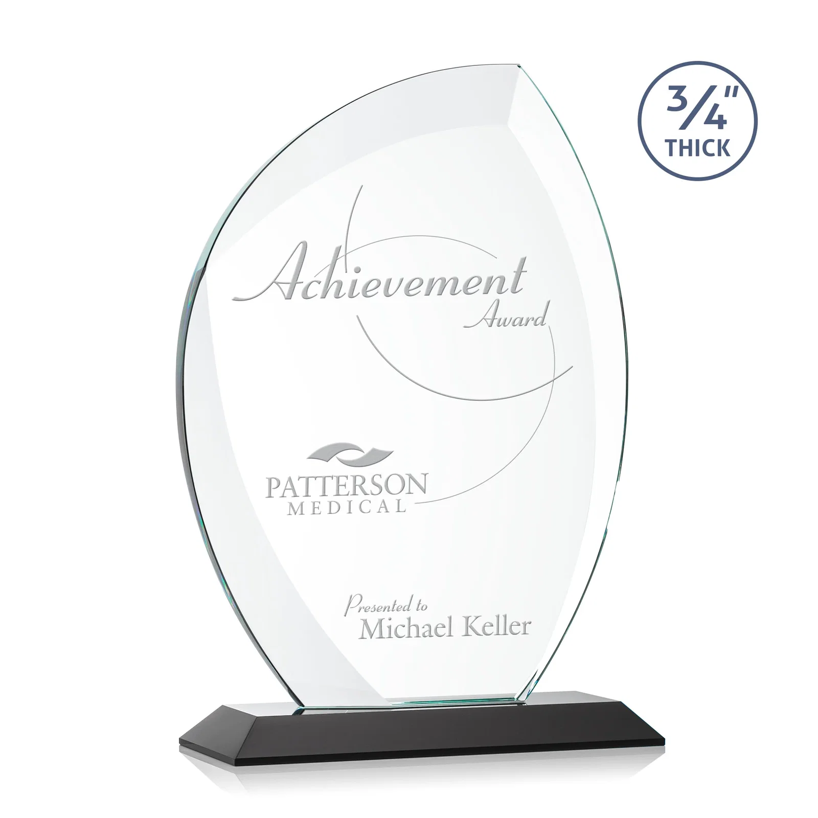 Personalized Starfire Crystal Arch Award on Rosewood and Bamboo Base for retirement presentations