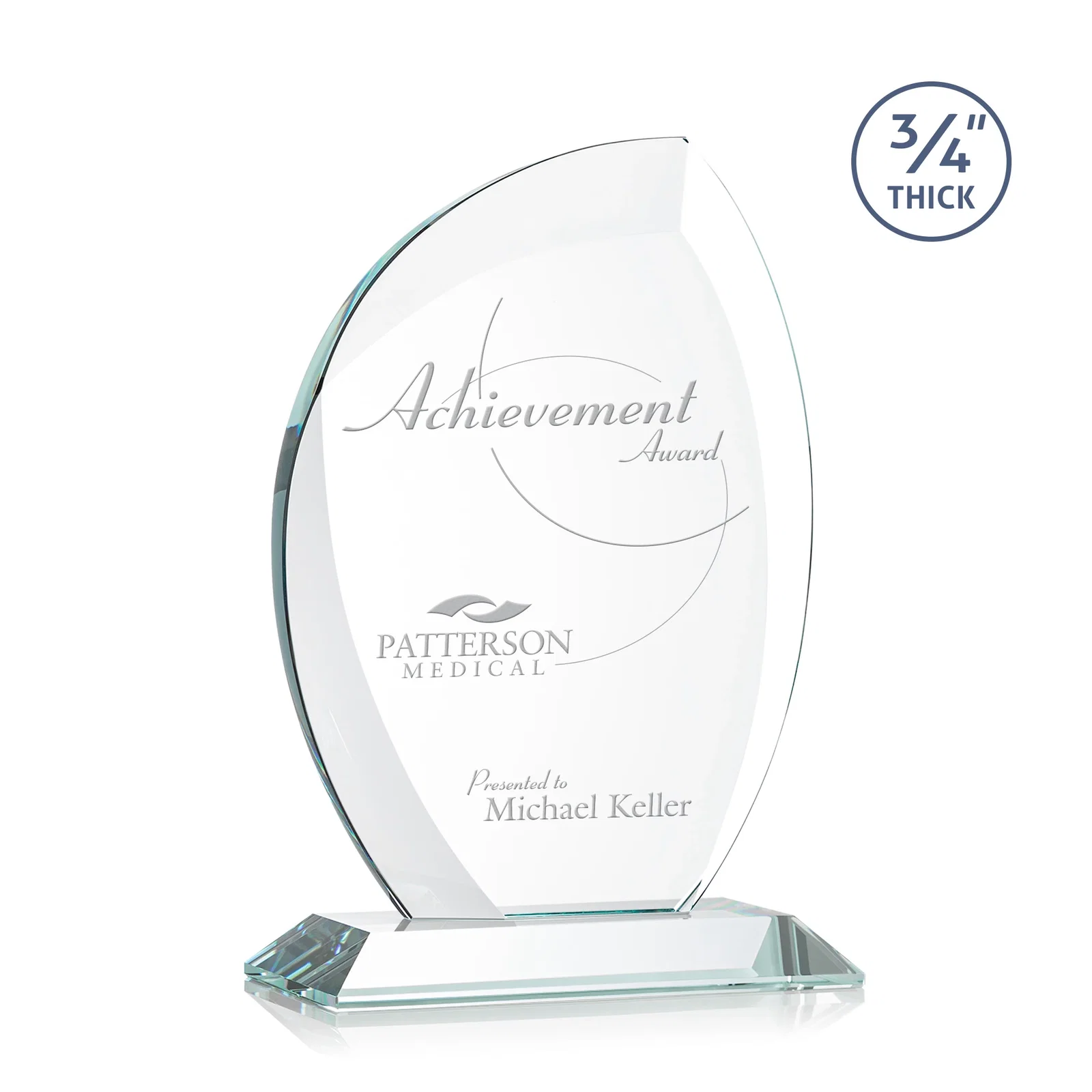 Custom Starfire Crystal Arch Award on Rosewood and Bamboo Base for corporate award ceremonies
