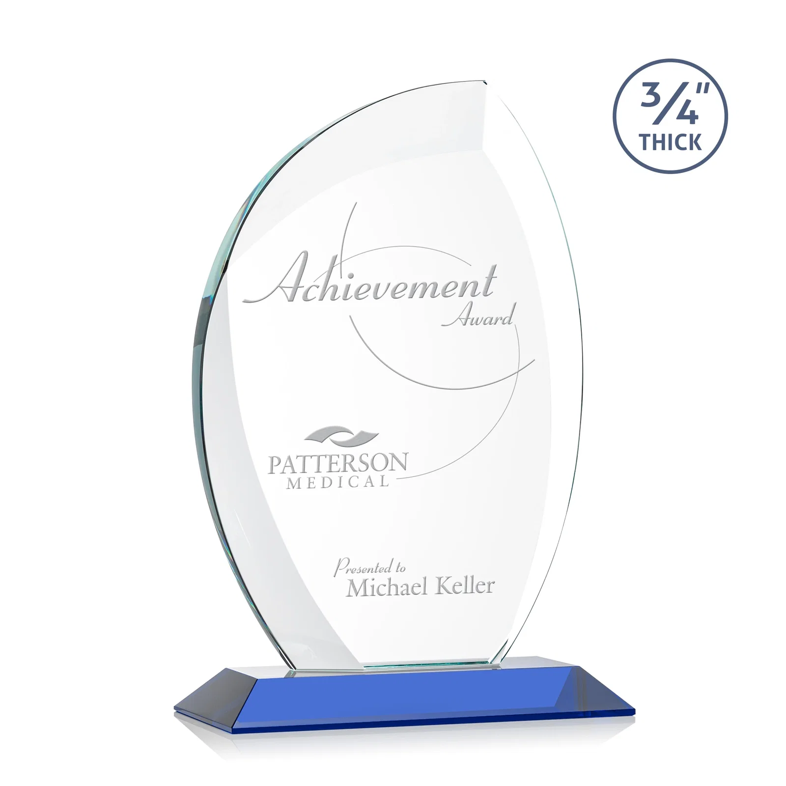 Personalized Starfire Crystal Arch Award on Rosewood and Bamboo Base for graduation ceremonies