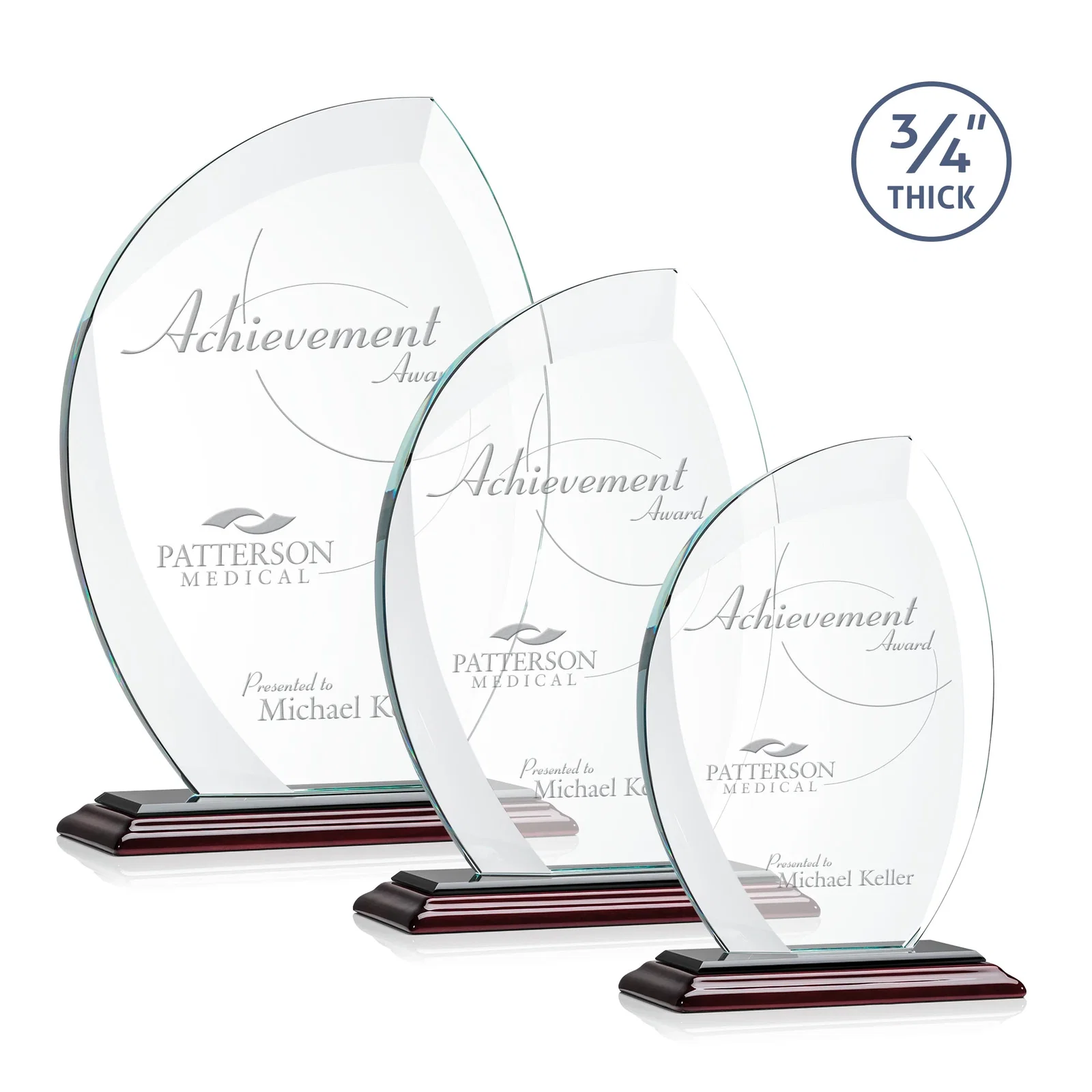Personalized Starfire Crystal Arch Award on Rosewood and Bamboo Base for volunteer appreciation