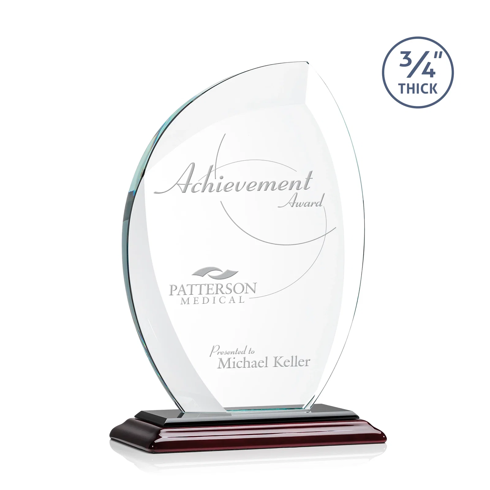 Personalized Starfire Crystal Arch Award on Rosewood and Bamboo Base for dealer and partner awards