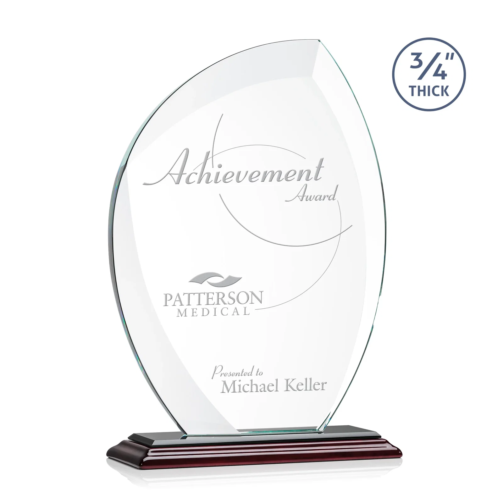 Promotional Starfire Crystal Arch Award on Rosewood and Bamboo Base for employee recognition