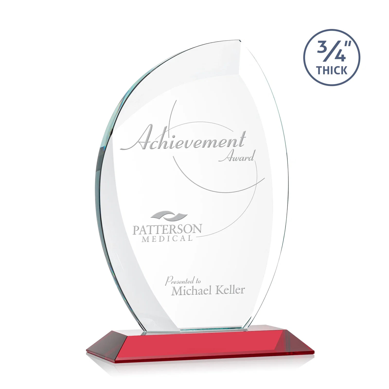 Promotional Starfire Crystal Arch Award on Rosewood and Bamboo Base for sales achievement awards