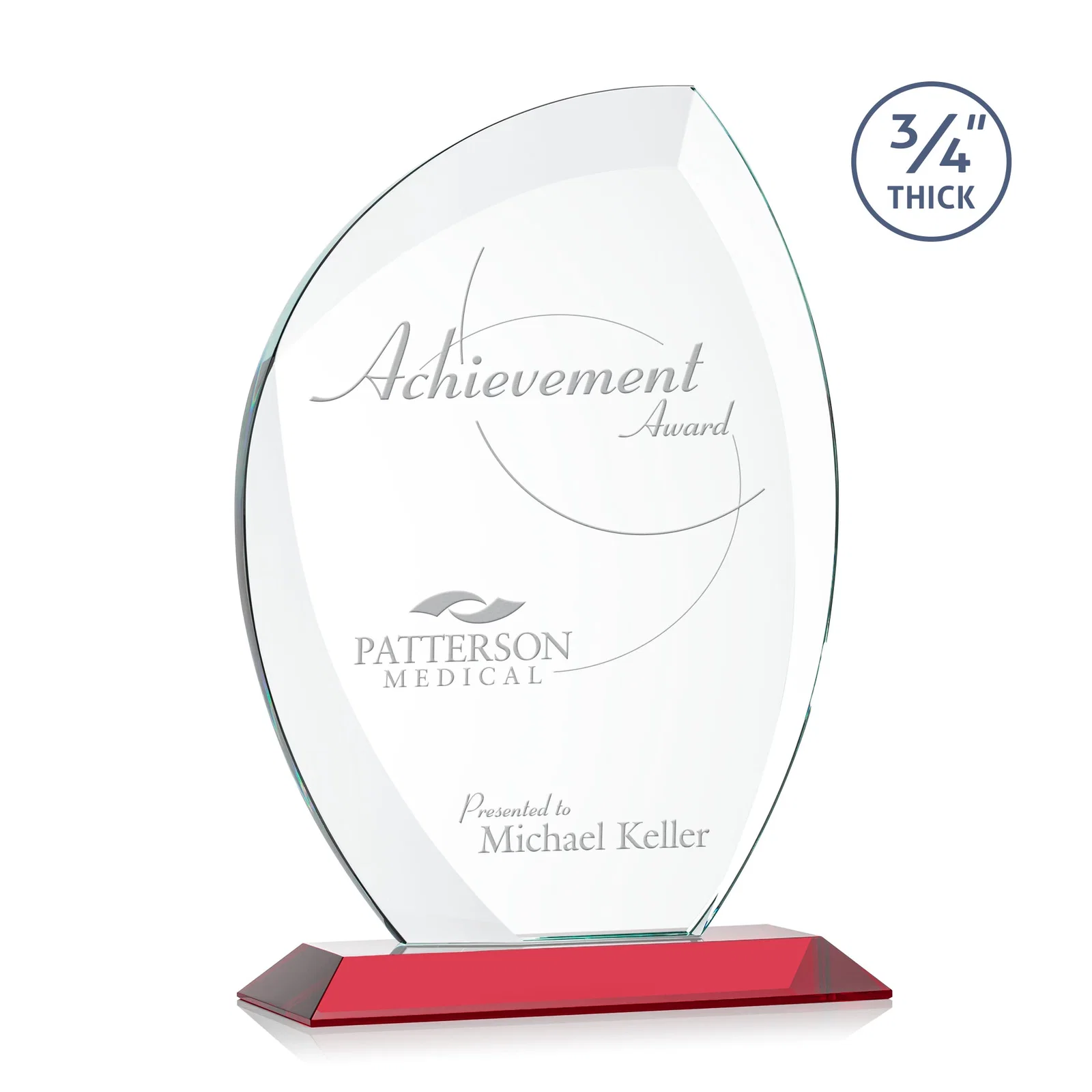 Promotional Starfire Crystal Arch Award on Rosewood and Bamboo Base for retirement presentations