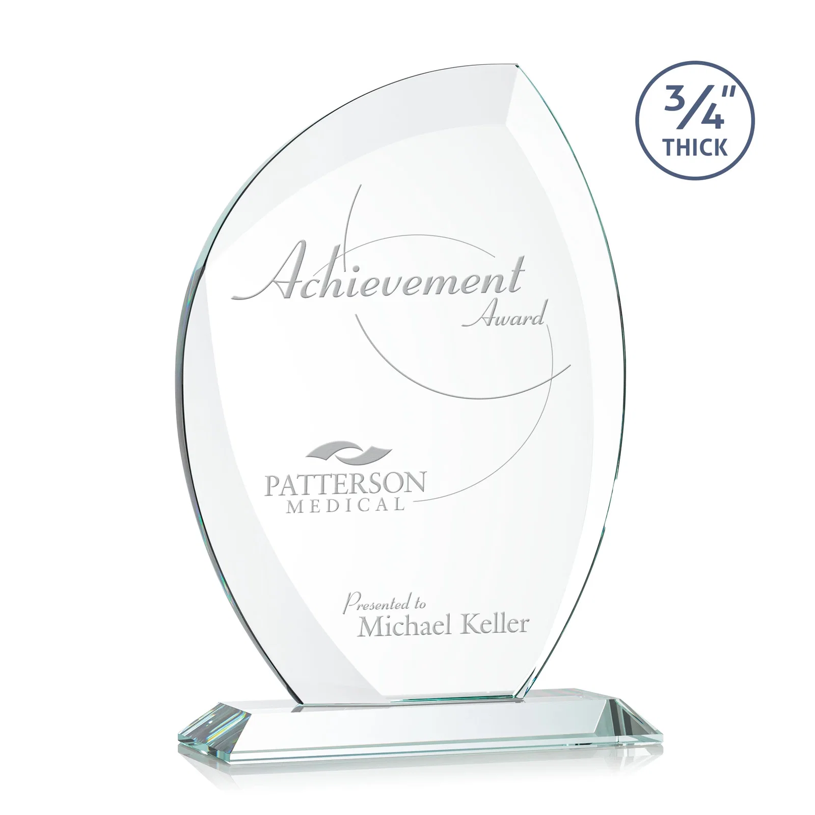 Custom Starfire Crystal Arch Award on Rosewood and Bamboo Base for sales achievement awards