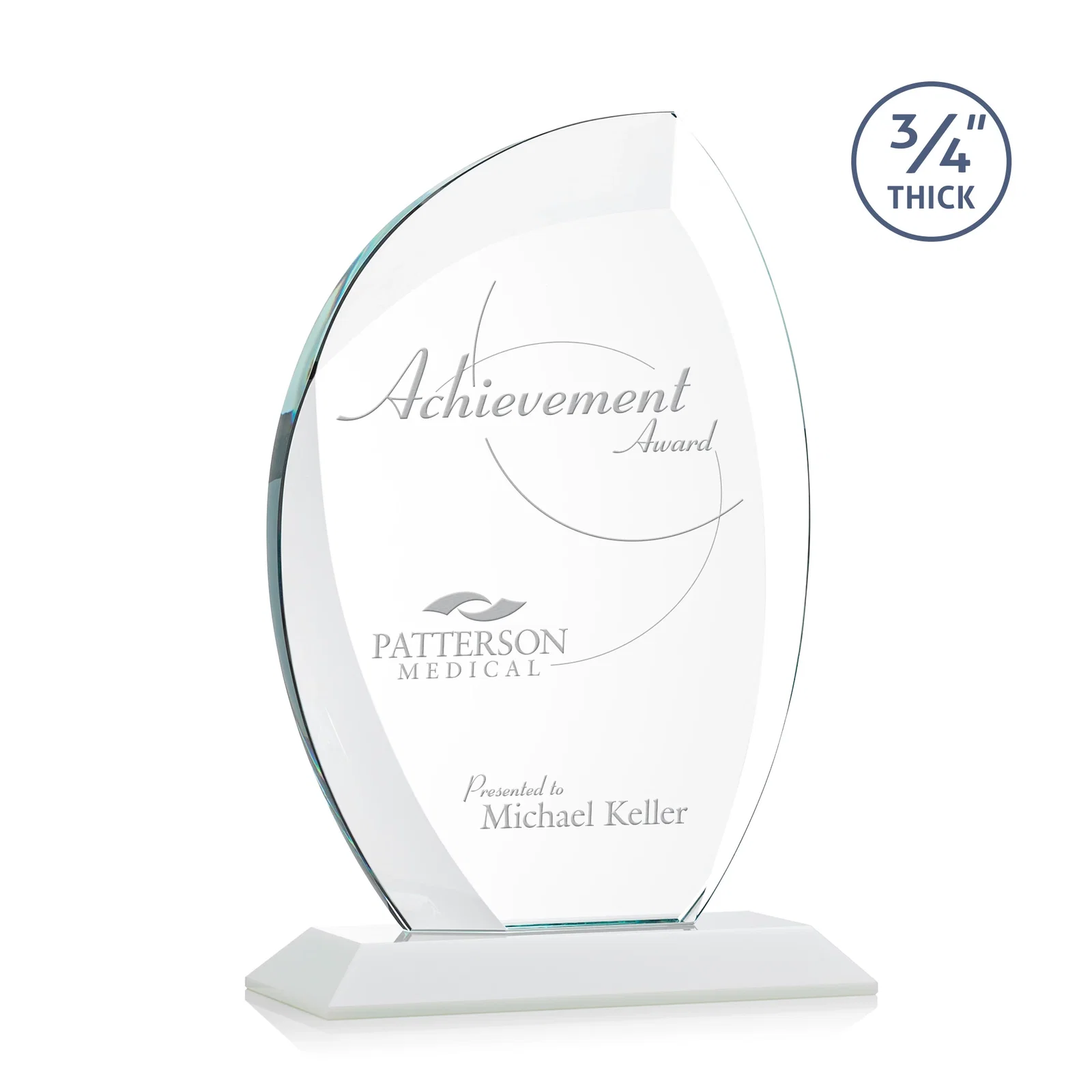 Promotional Starfire Crystal Arch Award on Rosewood and Bamboo Base for company anniversary events