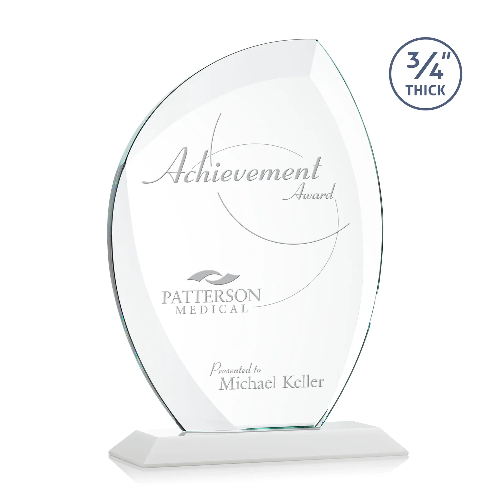 Branded Starfire Crystal Arch Award on Rosewood and Bamboo Base for employee recognition