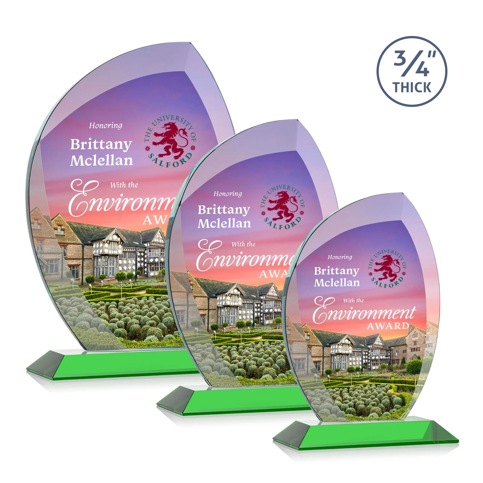 Branded Starfire Crystal Arch Award on Rosewood and Bamboo Base for volunteer appreciation