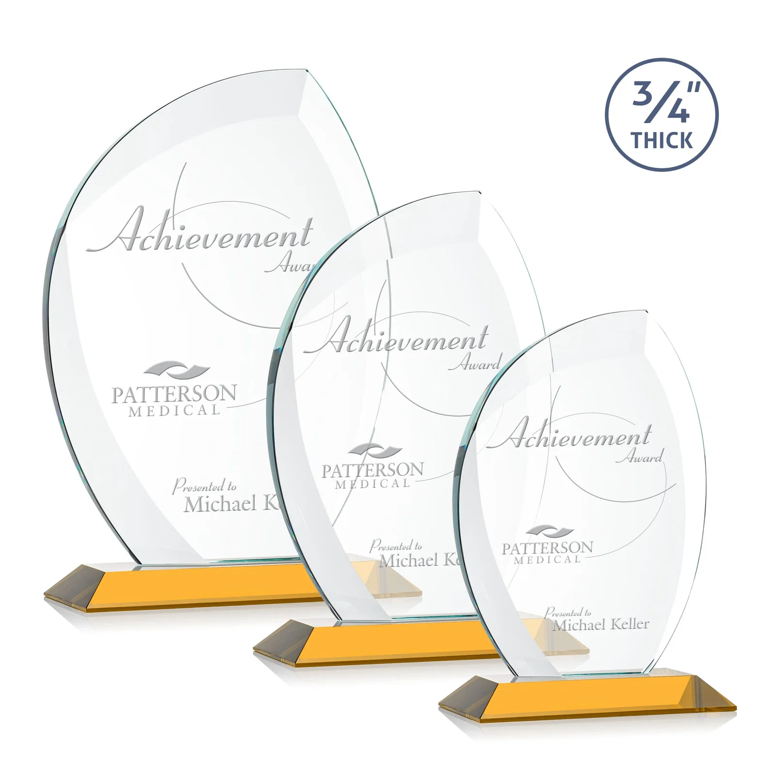 Custom Starfire Crystal Arch Award on Rosewood and Bamboo Base for retirement presentations