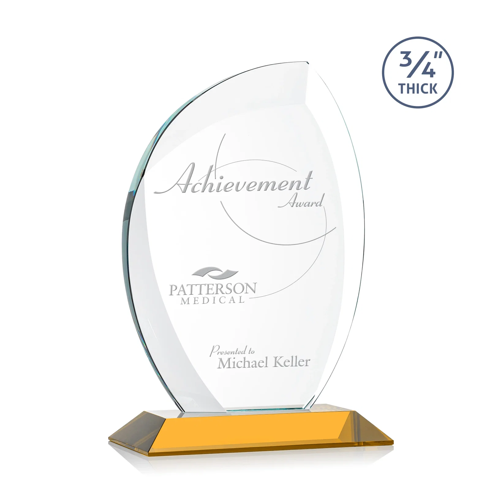 Custom Starfire Crystal Arch Award on Rosewood and Bamboo Base for team milestone celebrations