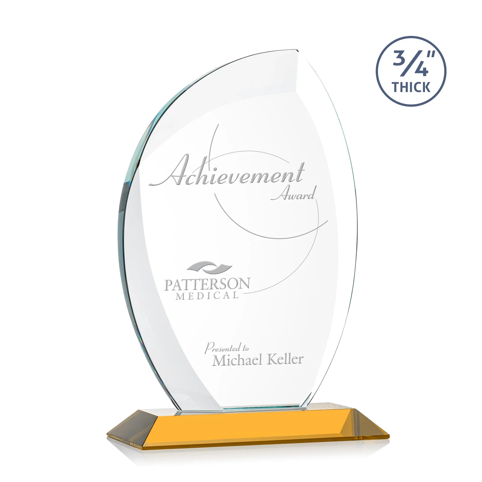 Custom Starfire Crystal Arch Award on Rosewood and Bamboo Base for donor appreciation