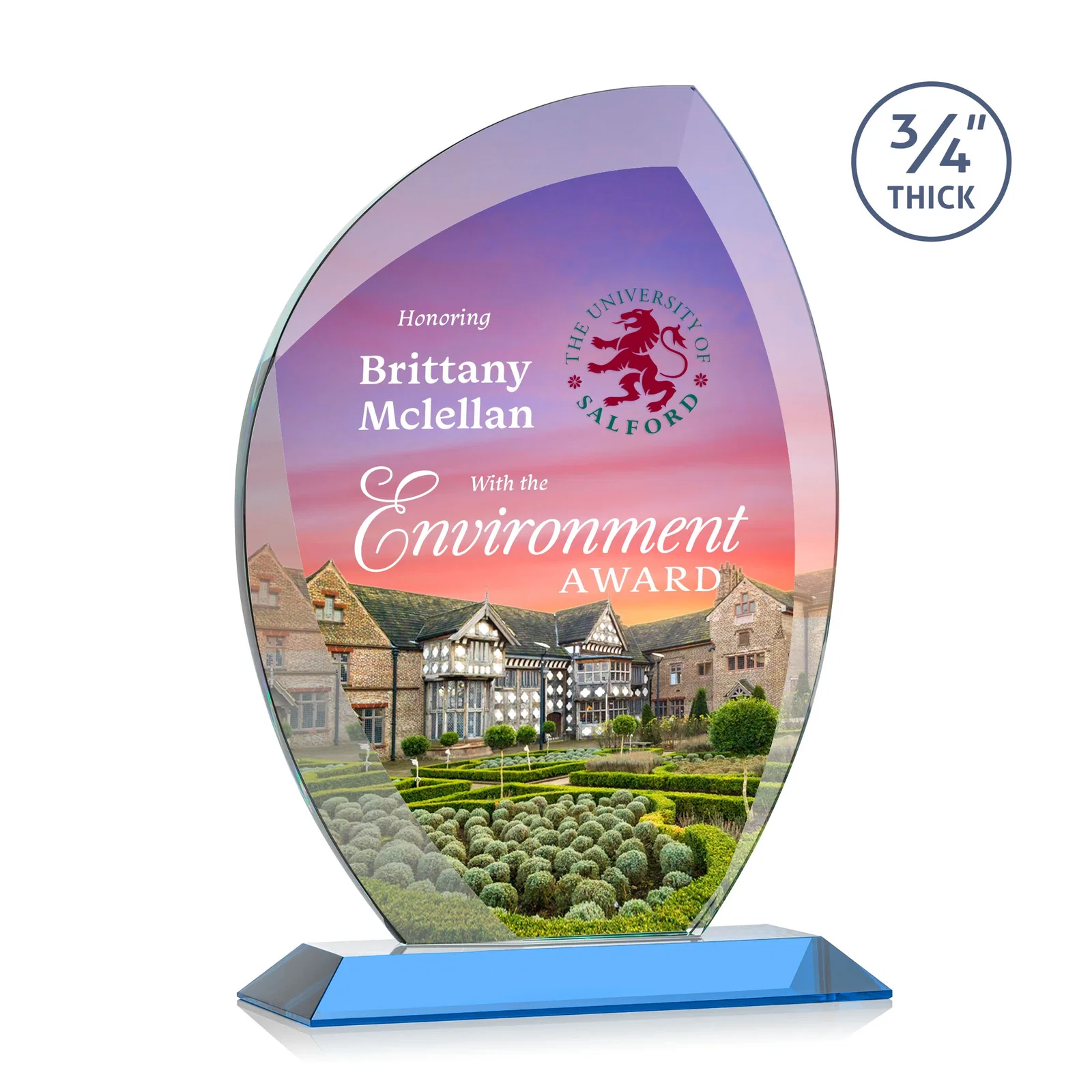 Customized Starfire Crystal Arch Award on Rosewood and Bamboo Base for safety achievement programs