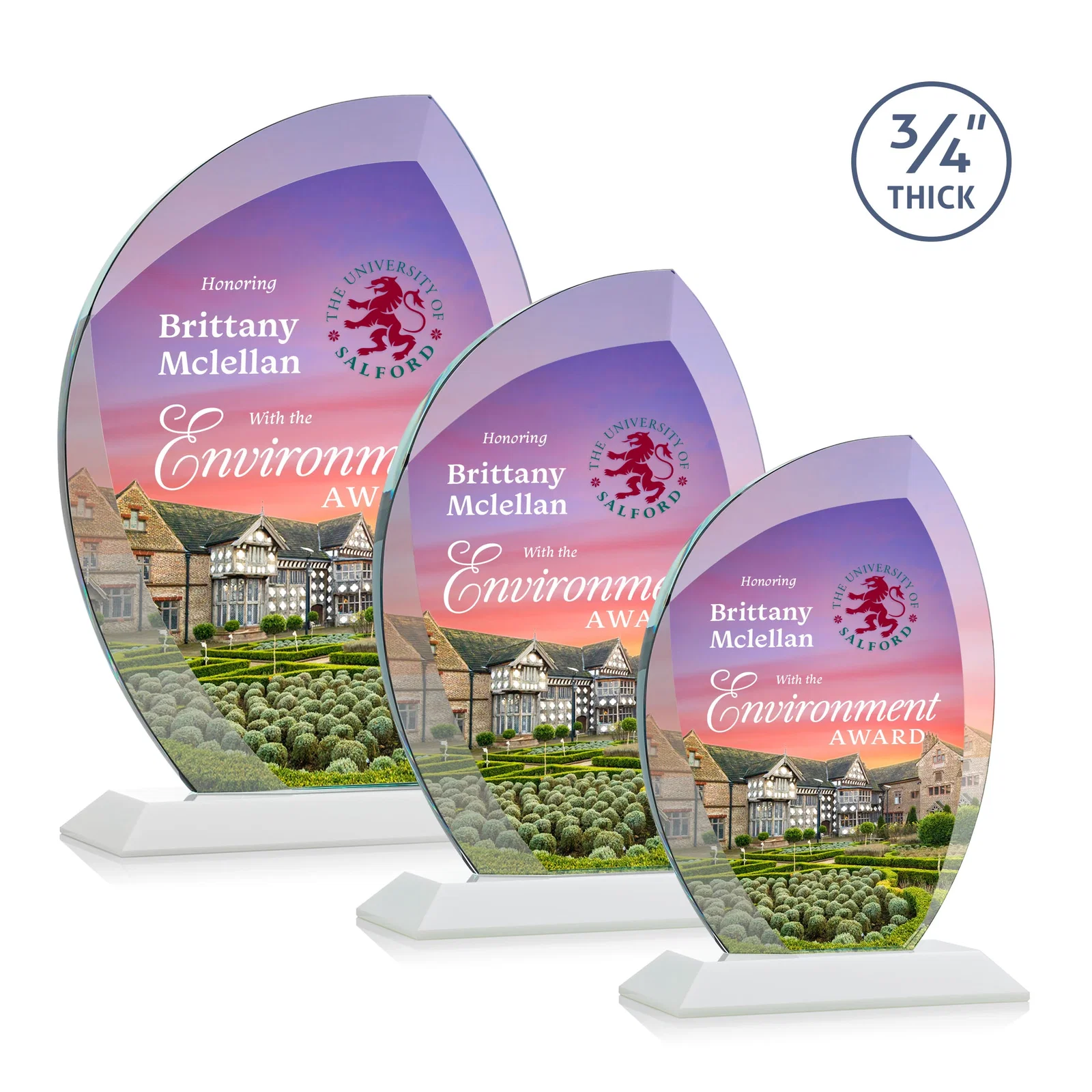Customized Starfire Crystal Arch Award on Rosewood and Bamboo Base for volunteer appreciation