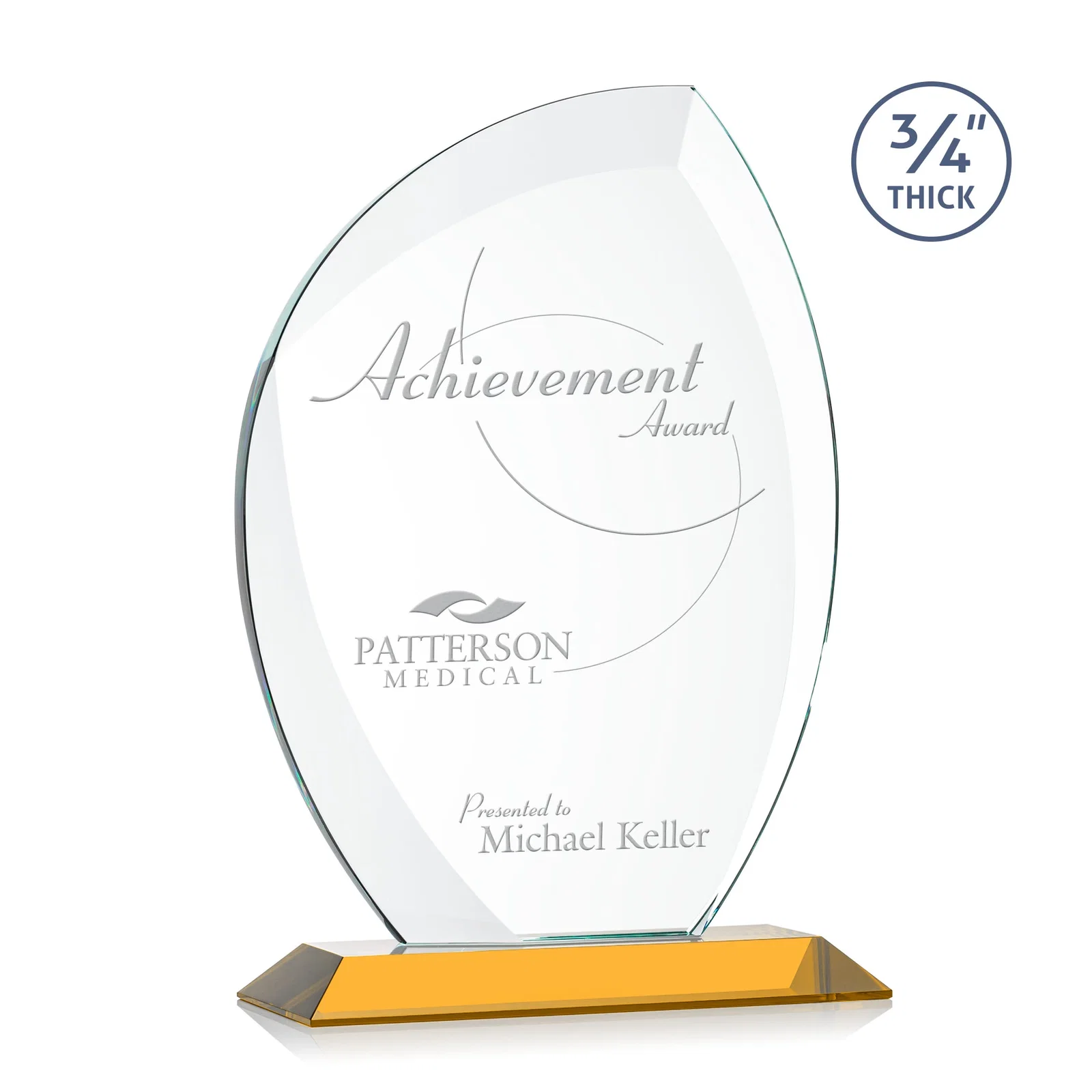 Custom Starfire Crystal Arch Award on Rosewood and Bamboo Base for graduation ceremonies
