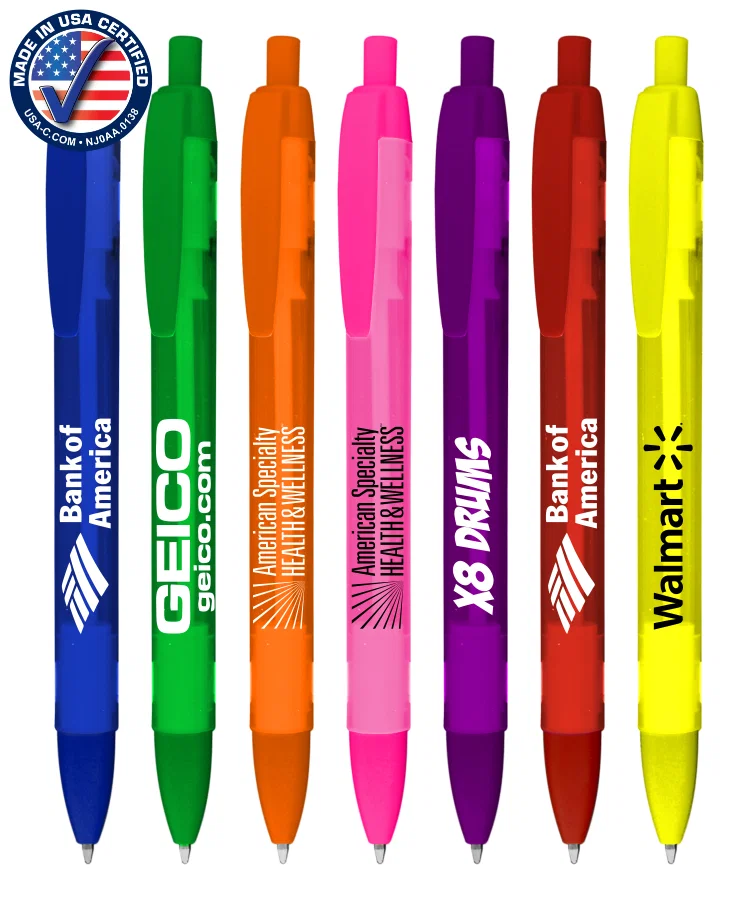 Wide Body Frosted Colored Click Pen with Colored Trim