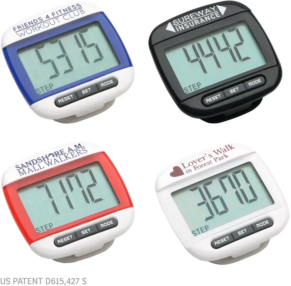 Widescreen Walker LCD pedometer with custom logo, promotional step-counting pedometer front view