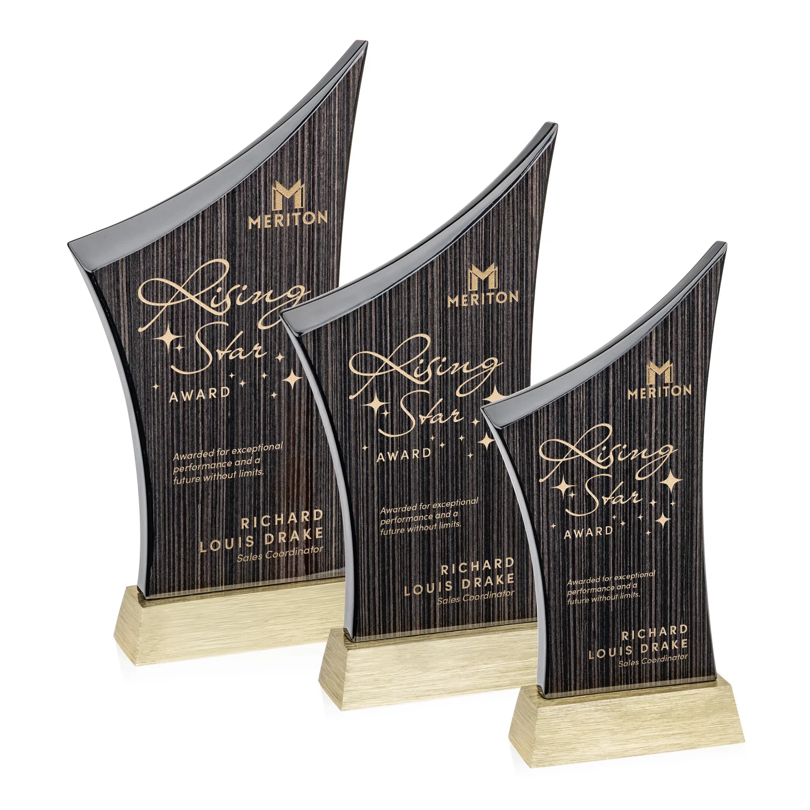 Custom Asymmetric Arc Slatewood Peak Award on Aluminum Base for team milestone celebrations