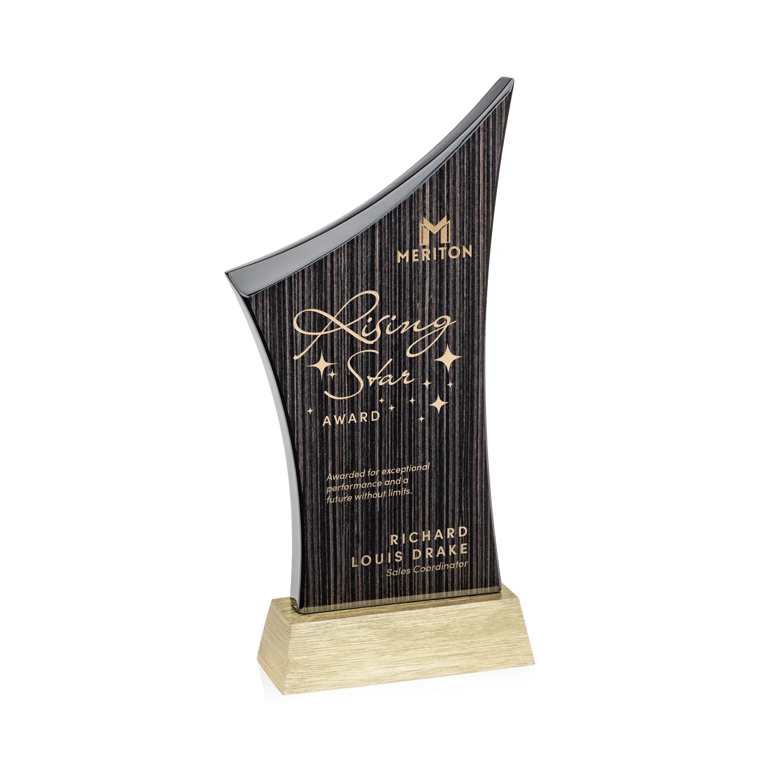 Custom Asymmetric Arc Slatewood Peak Award on Aluminum Base for donor appreciation