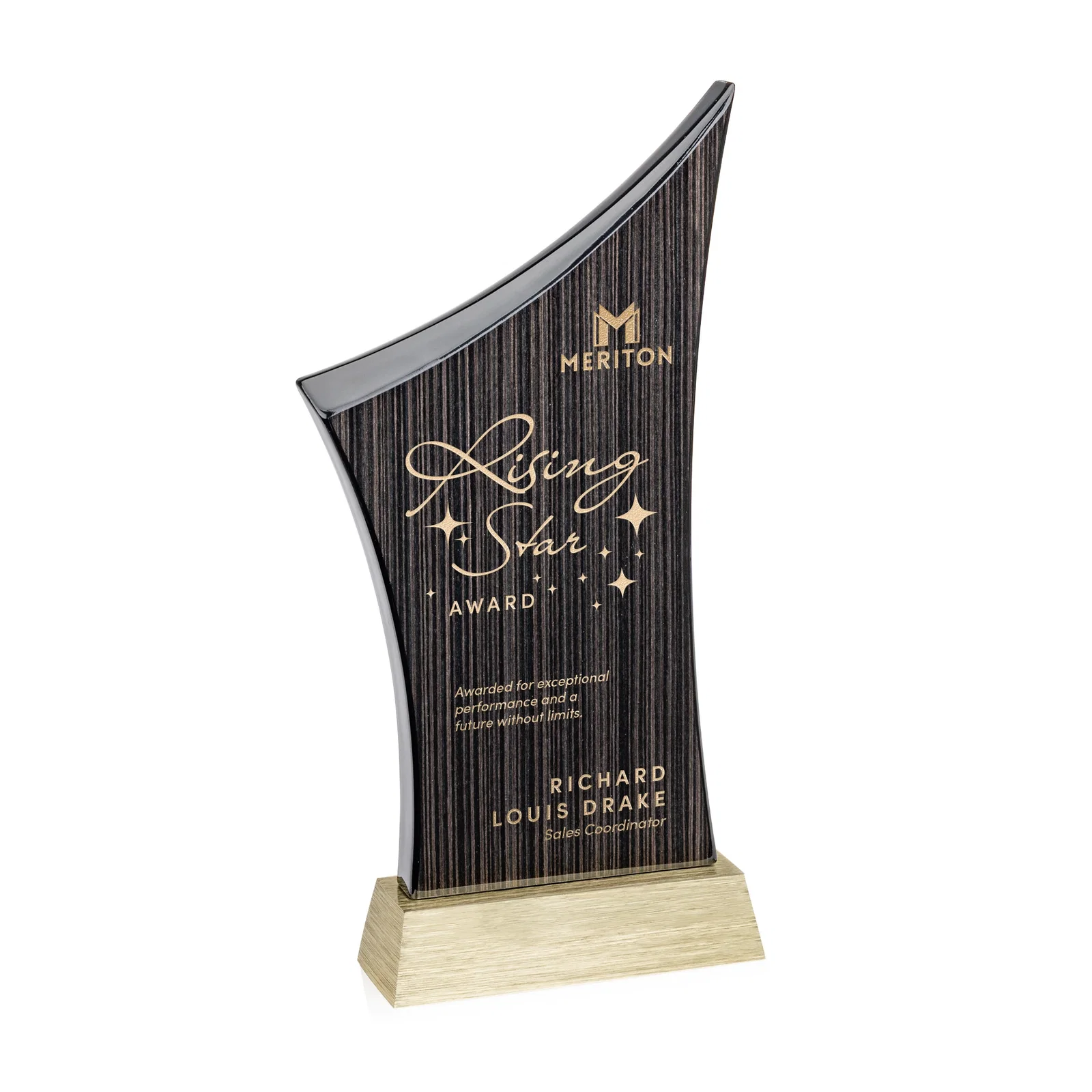 Custom Asymmetric Arc Slatewood Peak Award on Aluminum Base for graduation ceremonies