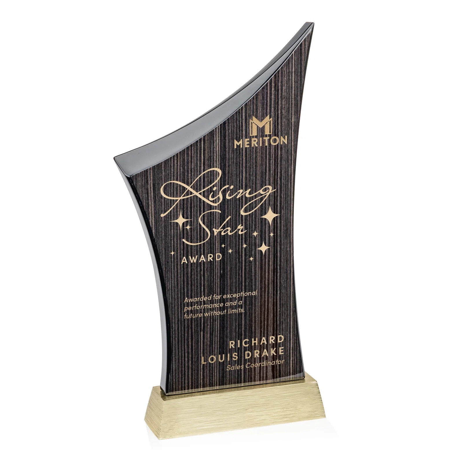 Custom Asymmetric Arc Slatewood Peak Award on Aluminum Base for safety achievement programs
