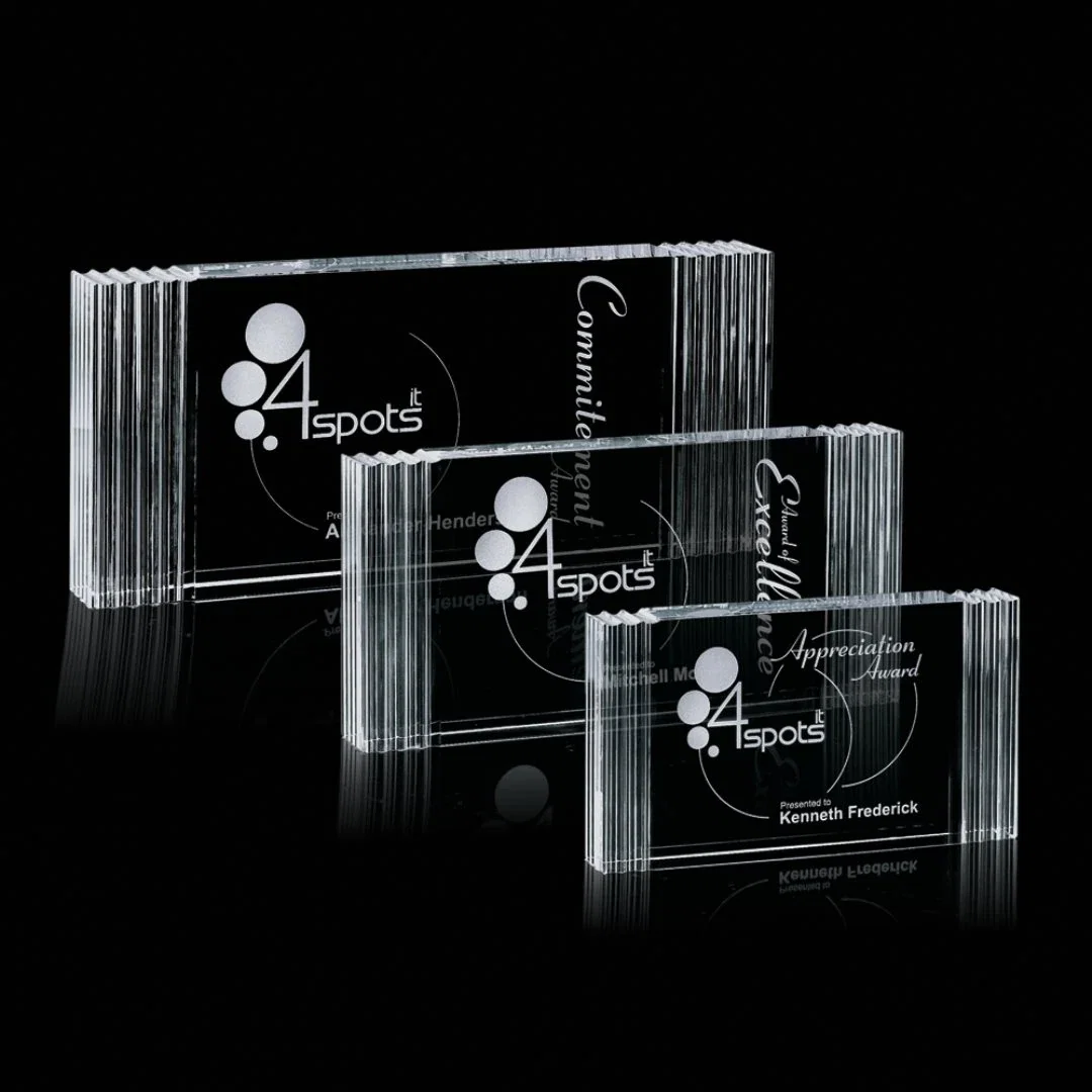 Custom Optical Crystal Rectangle Award With Layered Ridge Edges, awards for employee recognition