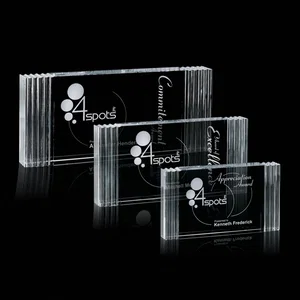 Optical Crystal Rectangle Award With Layered Ridge Edges
