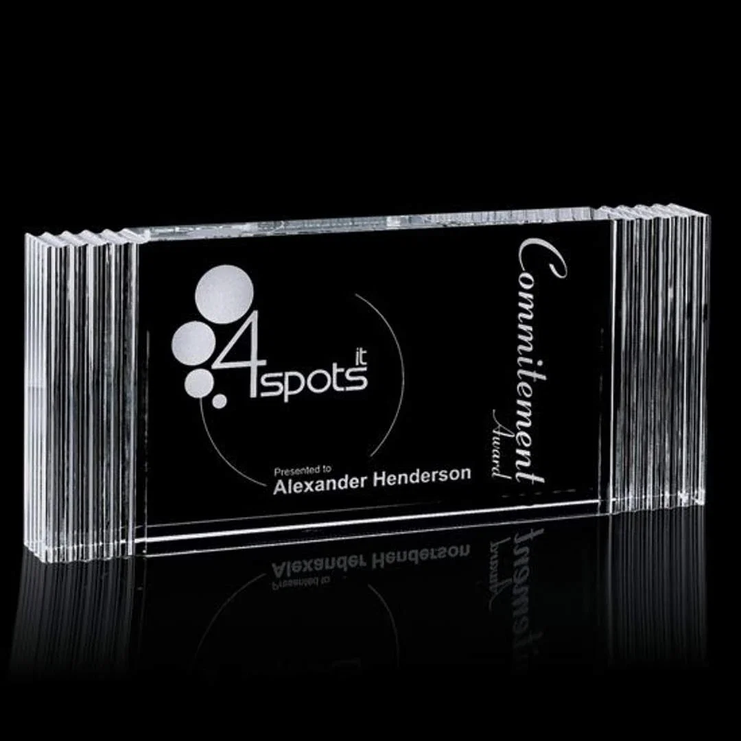 Custom Optical Crystal Rectangle Award With Layered Ridge Edges, awards for sales achievement awards