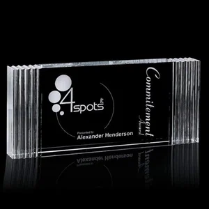 Optical Crystal Rectangle Award With Layered Ridge Edges