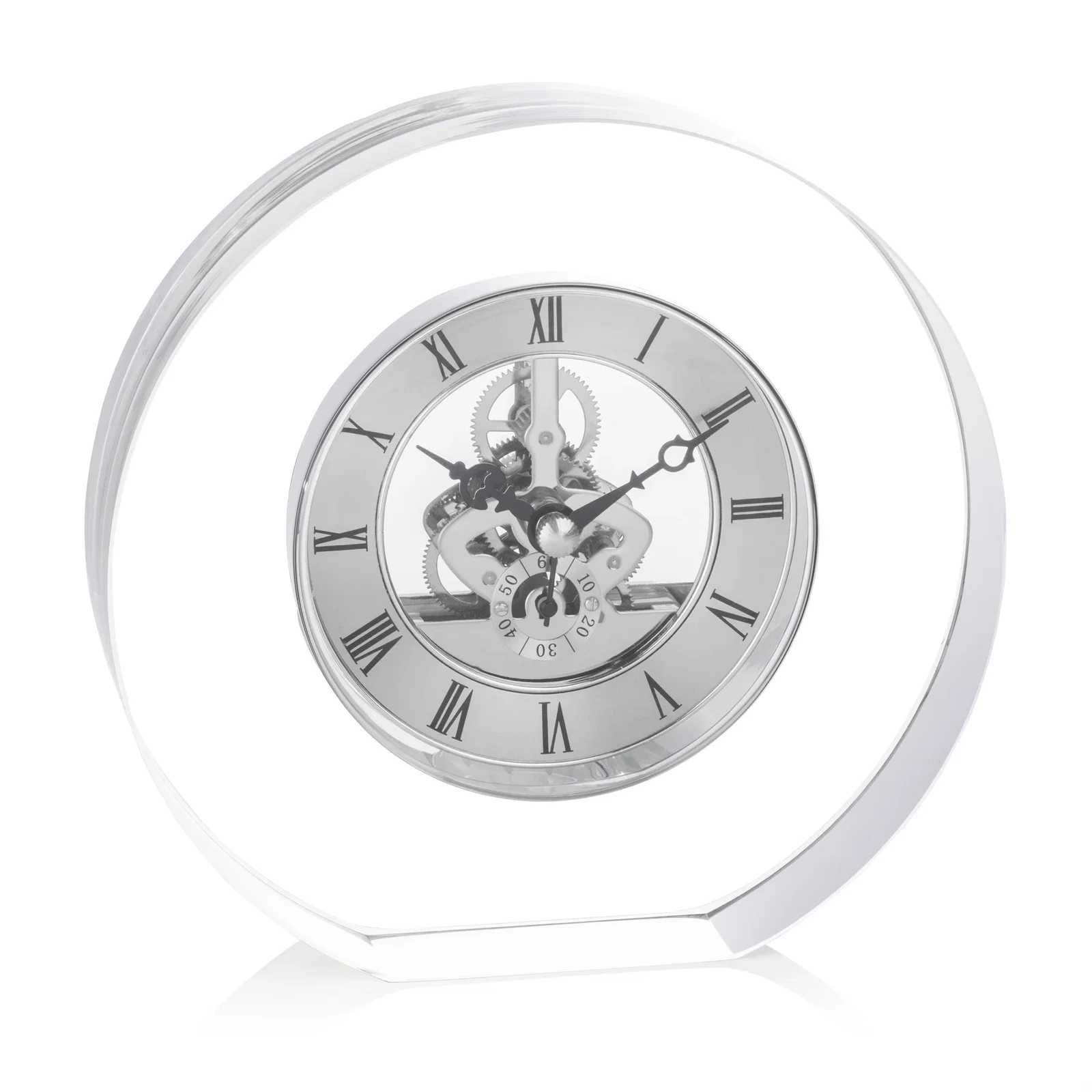 Custom Optical Crystal Clock With Roman Numeral Skeleton Movement for volunteer appreciation