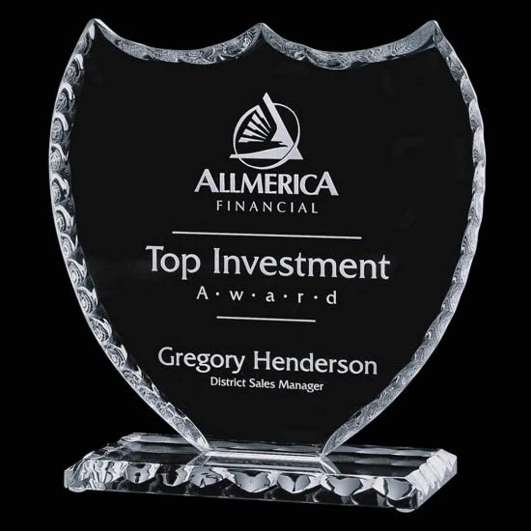 Custom Jade Glass Shield Award With A Hand-Chipped Faceted Rim for corporate award ceremonies