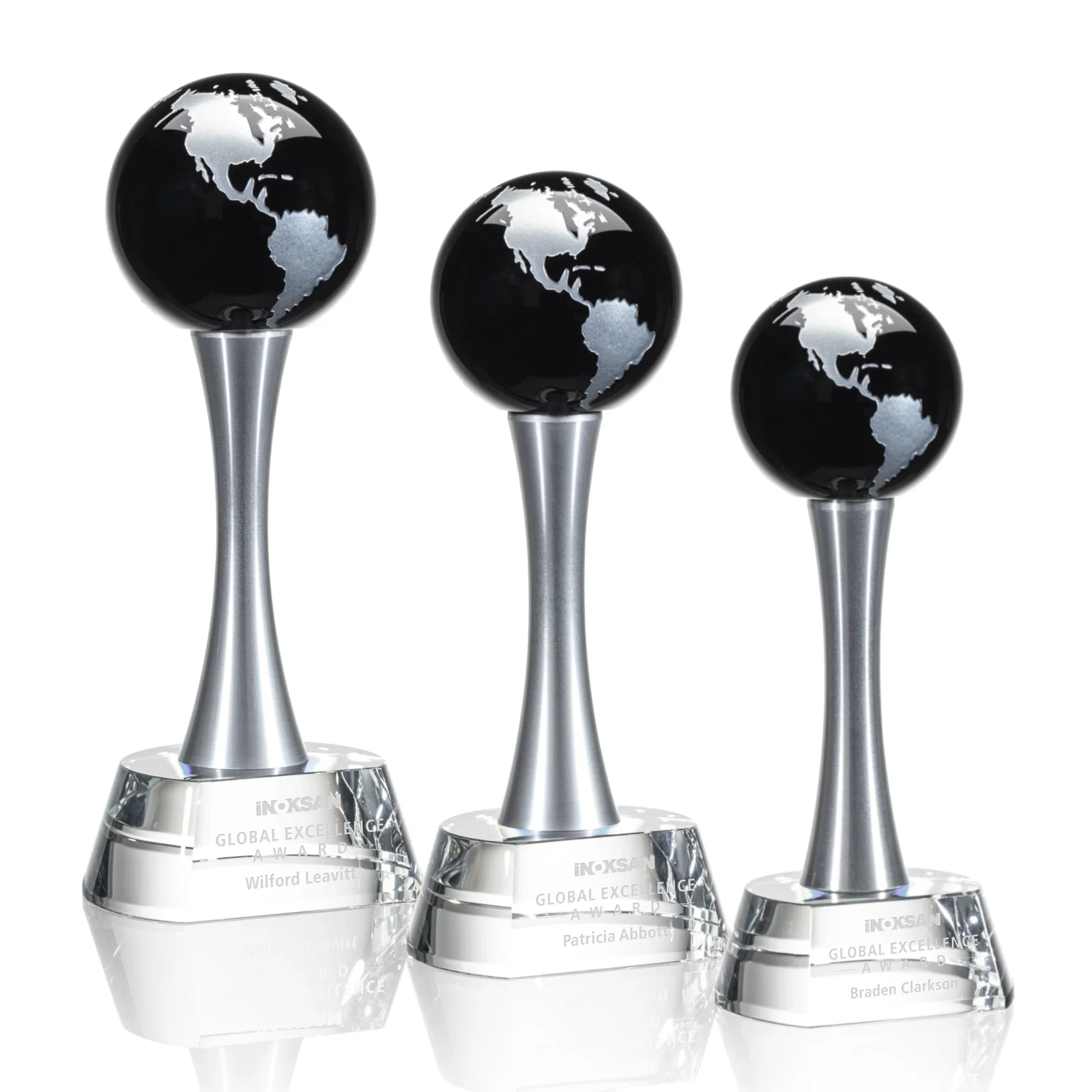 Custom Optical Crystal Globe Award on a Waisted Aluminum Pillar for safety achievement programs