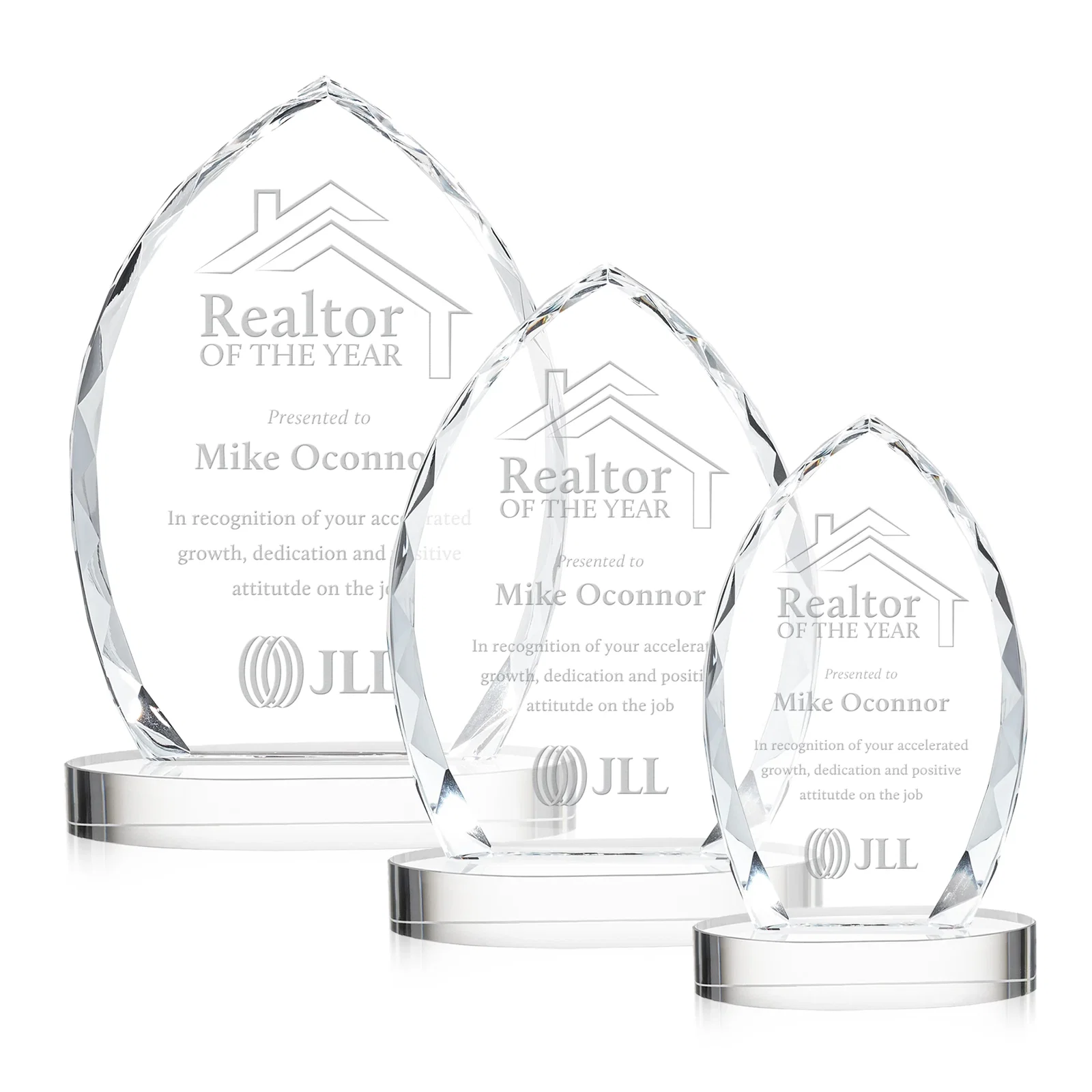 Custom Faceted Diamond-Edge Optical Crystal Award on Oval Base for employee recognition