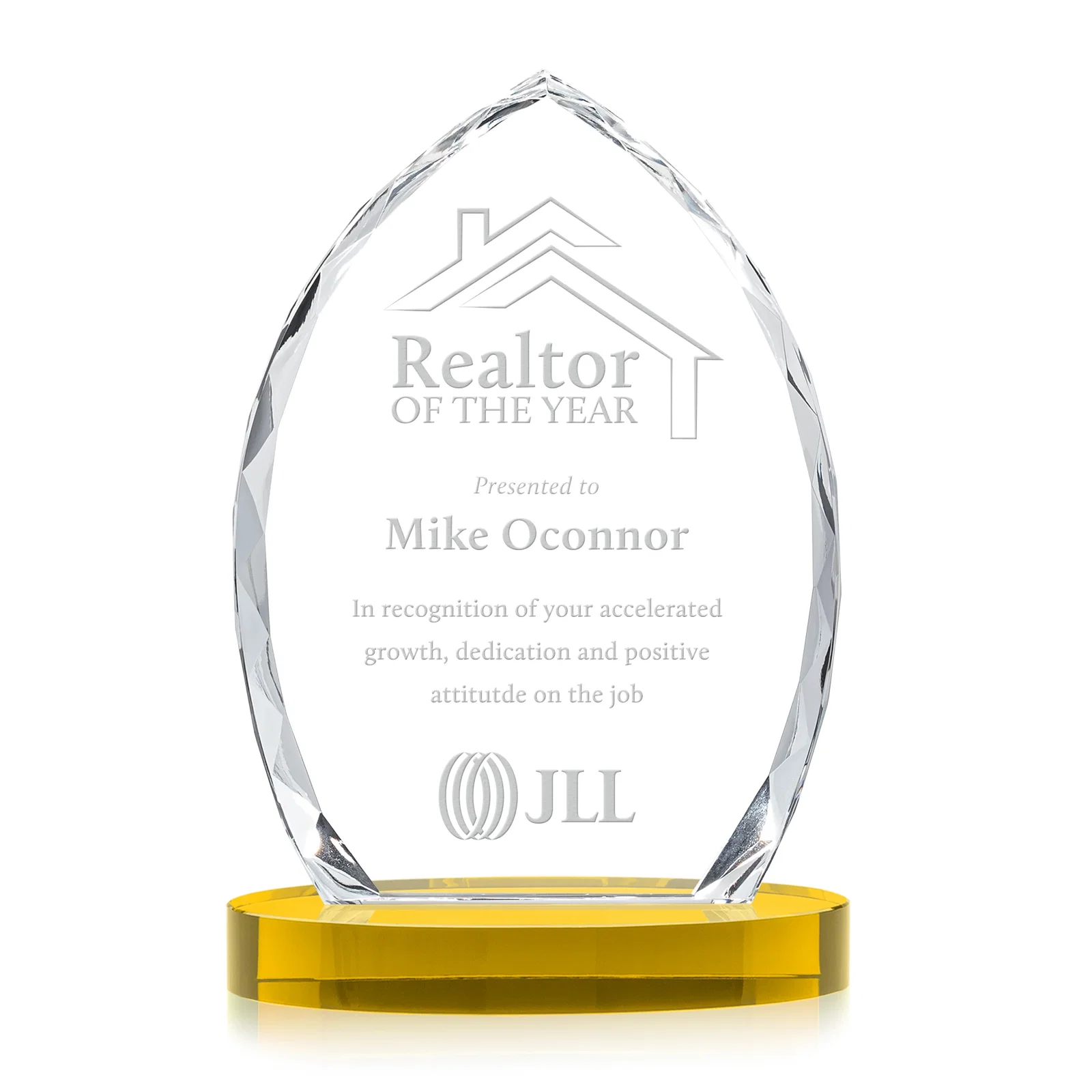 Custom Faceted Diamond-Edge Optical Crystal Award on Oval Base for company anniversary events