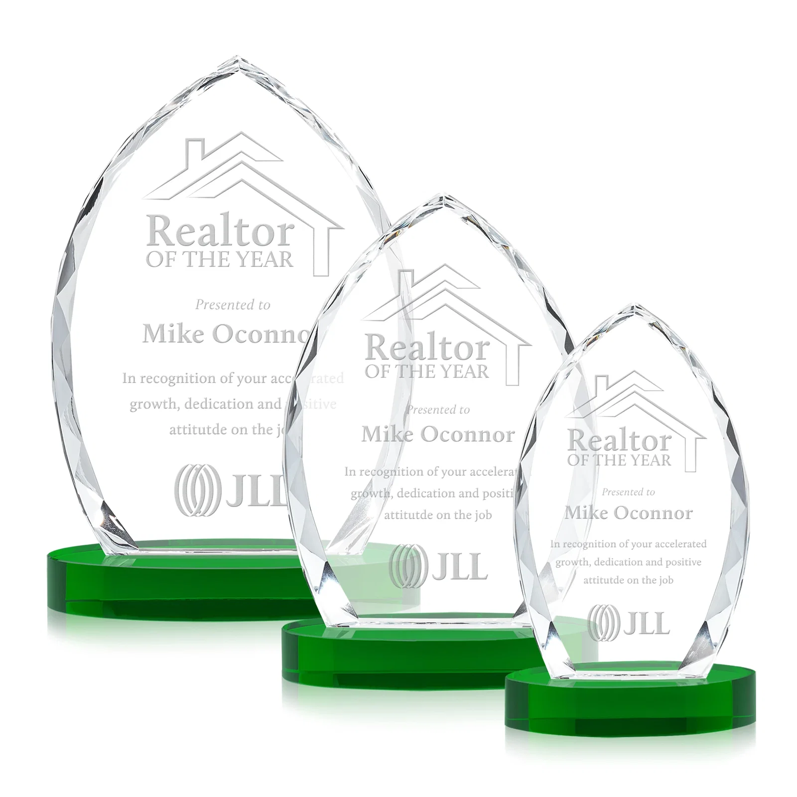Personalized Faceted Diamond-Edge Optical Crystal Award on Oval Base for employee recognition