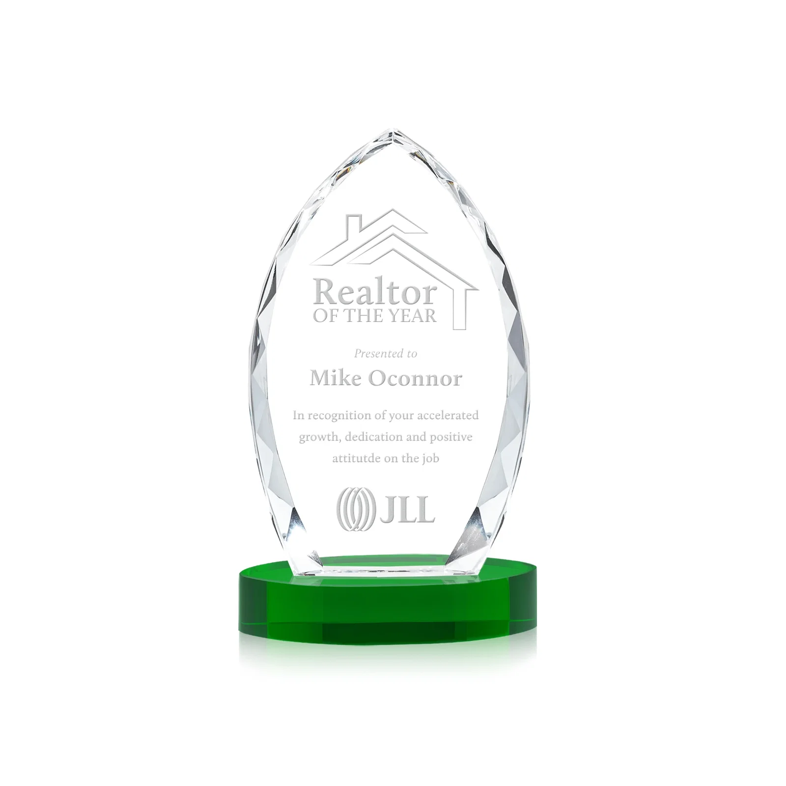 Personalized Faceted Diamond-Edge Optical Crystal Award on Oval Base for corporate award ceremonies