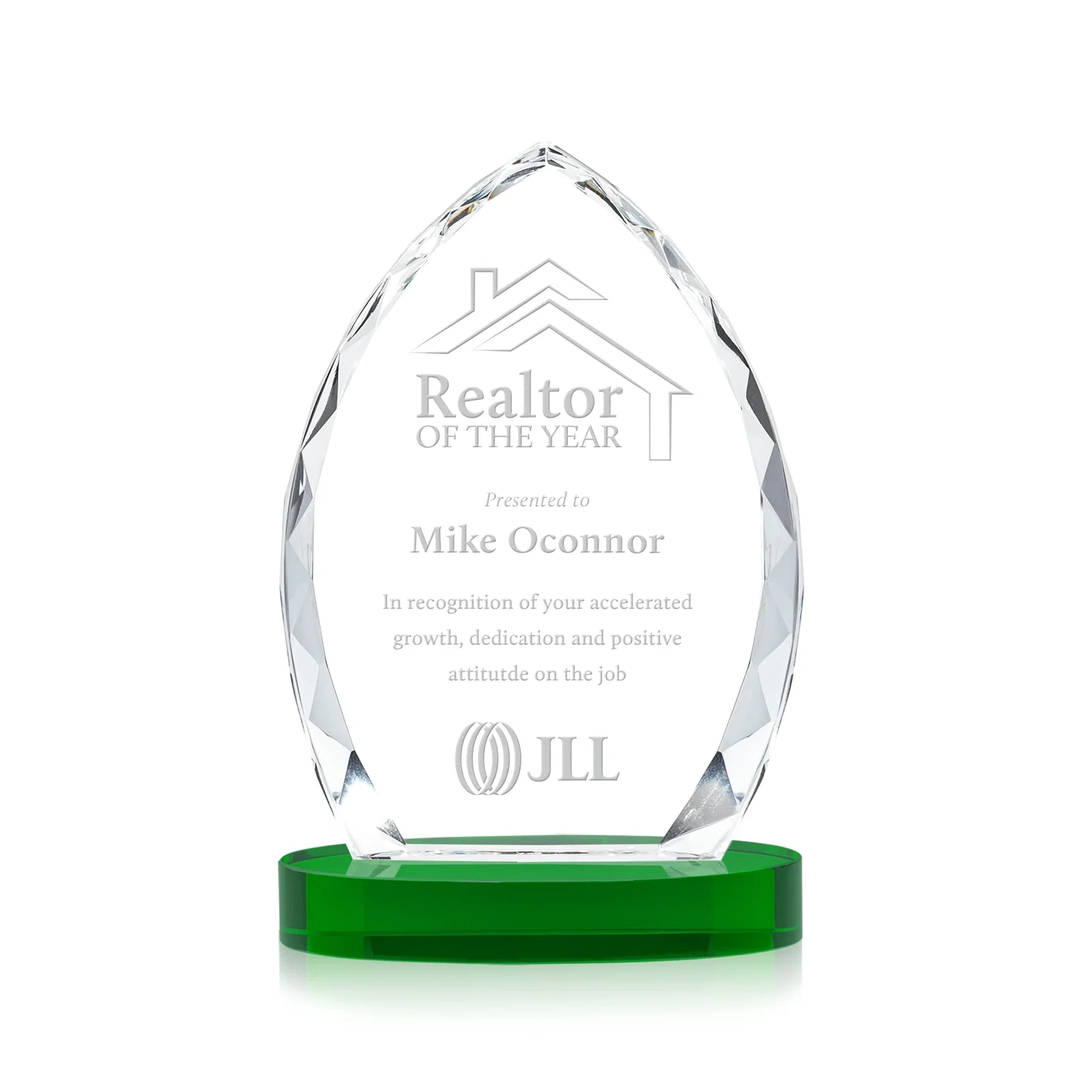 Personalized Faceted Diamond-Edge Optical Crystal Award on Oval Base for service anniversary gifts
