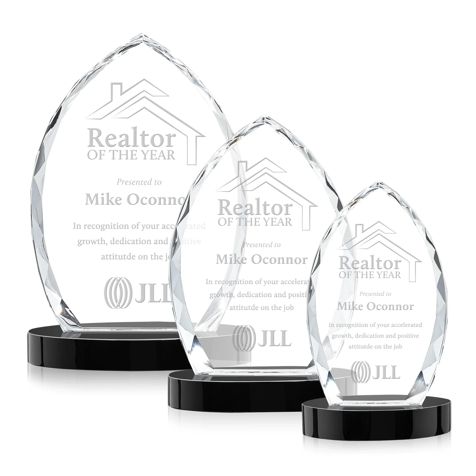 Personalized Faceted Diamond-Edge Optical Crystal Award on Oval Base for retirement presentations