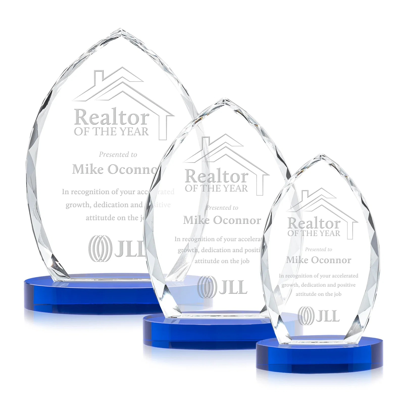 Personalized Faceted Diamond-Edge Optical Crystal Award on Oval Base for safety achievement programs