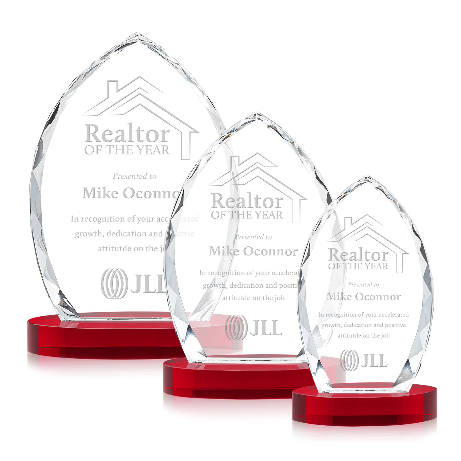 Promotional Faceted Diamond-Edge Optical Crystal Award on Oval Base for employee recognition