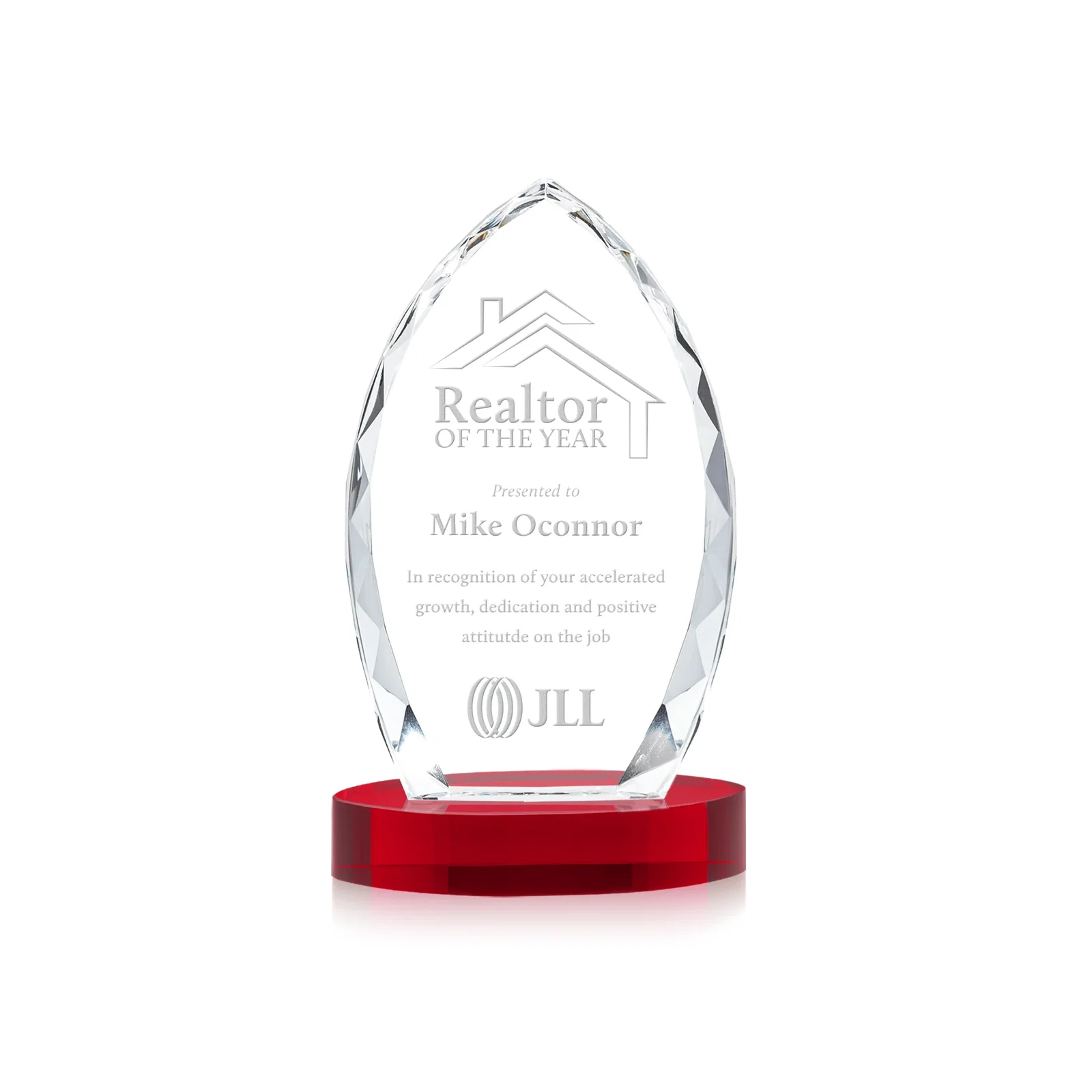 Promotional Faceted Diamond-Edge Optical Crystal Award on Oval Base for corporate award ceremonies