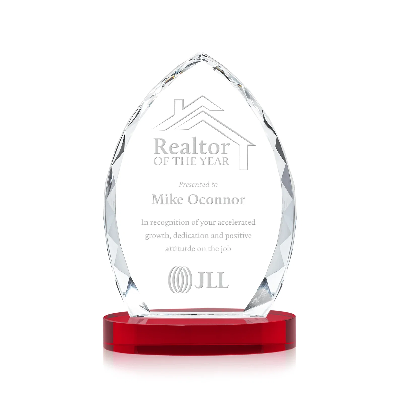 Promotional Faceted Diamond-Edge Optical Crystal Award on Oval Base for service anniversary gifts