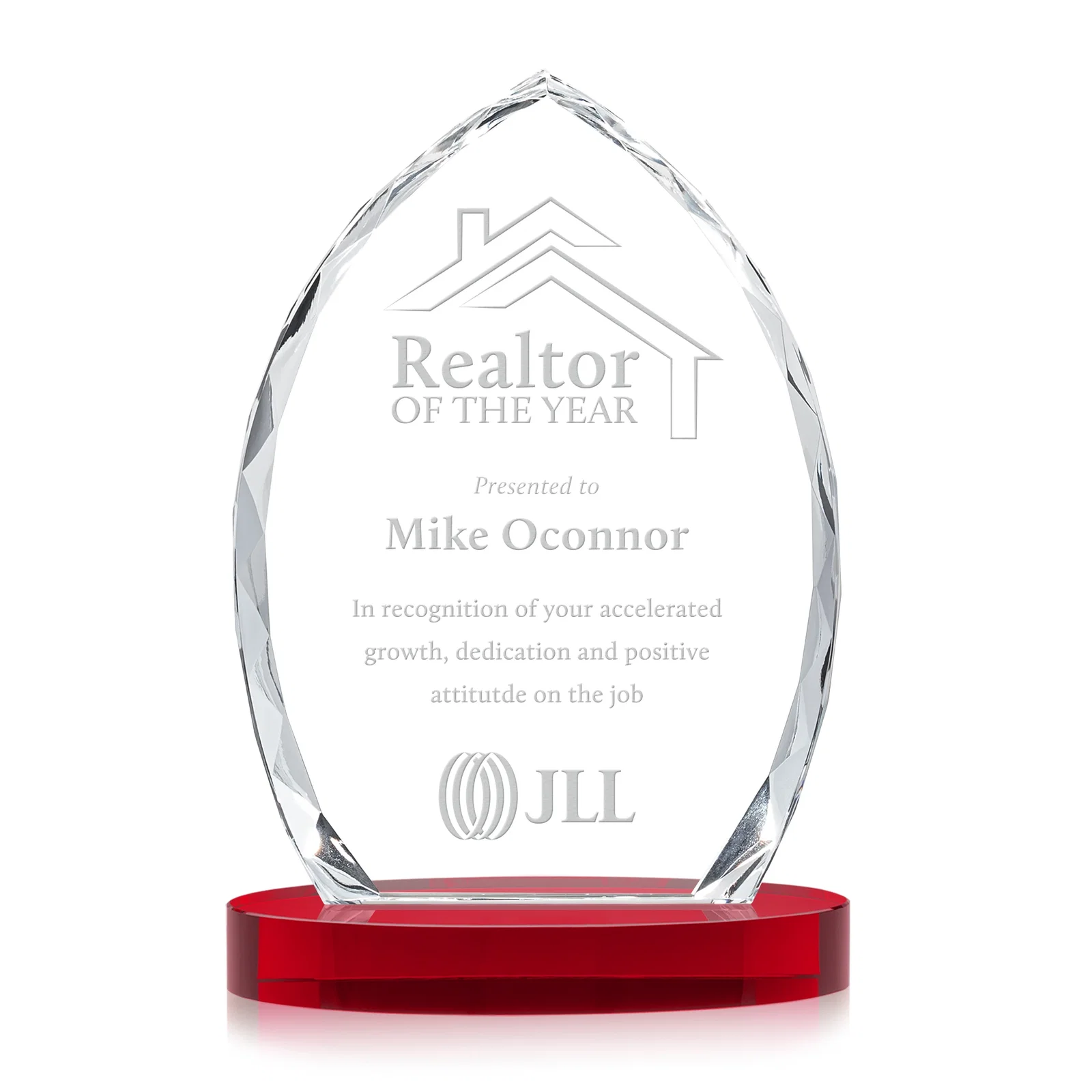 Promotional Faceted Diamond-Edge Optical Crystal Award on Oval Base for sales achievement awards