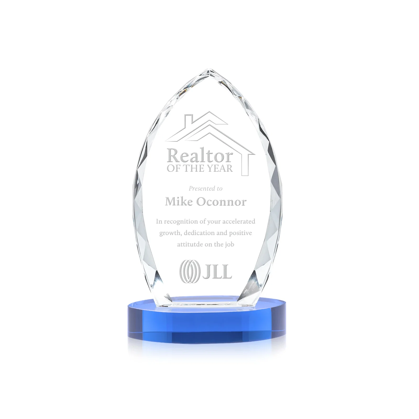 Promotional Faceted Diamond-Edge Optical Crystal Award on Oval Base for team milestone celebrations