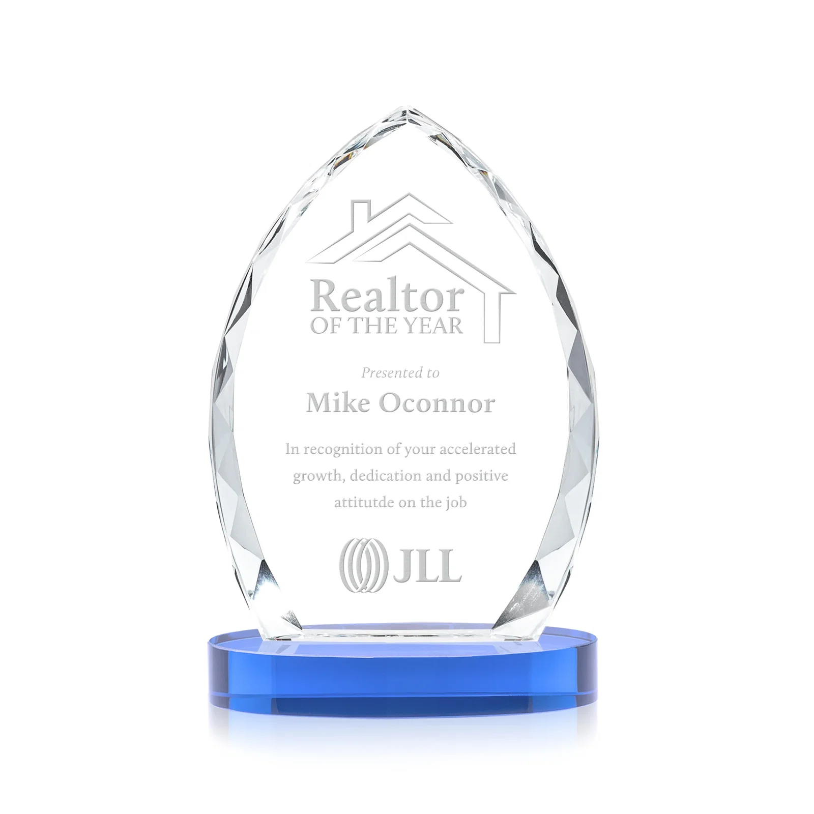 Promotional Faceted Diamond-Edge Optical Crystal Award on Oval Base for donor appreciation