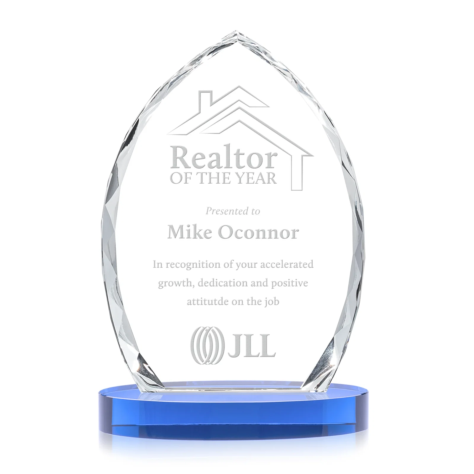 Promotional Faceted Diamond-Edge Optical Crystal Award on Oval Base for graduation ceremonies